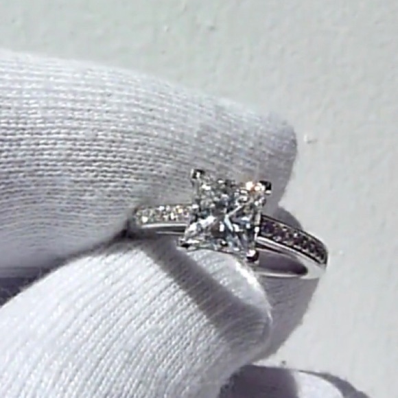 14K White Princess Square Diamond Engagement Ring - Picture 7 of 7
